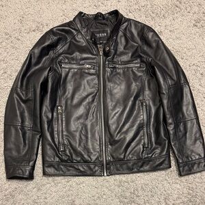 GUESS Men's Black Faux Leather Jacket L